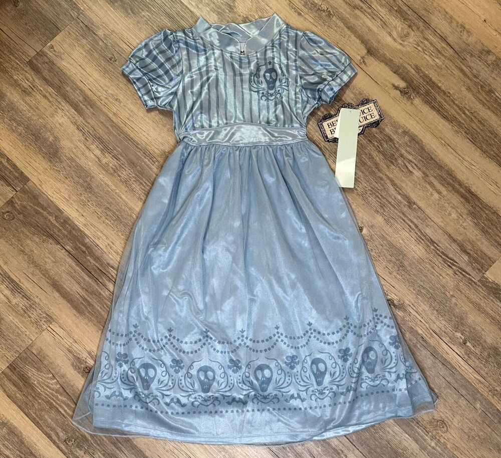 Girls Beetlejuice Nightgown Dress Blue Size Small 6/6x Costume Dressup Stripes